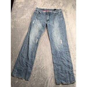 Axcess Jeans Mens 34x34 Blue Denim Mid Rise Raw Hem Distressed Straight Leg